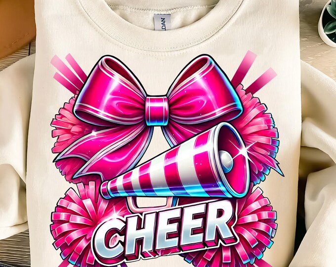 Cheer Design PNG, Cheer Pom Poms in Pink PNG, Cheer Sublimation Design ...