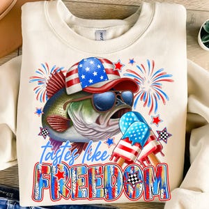 Tastes Like Freedom Png,4th of July Fishing Sublimation,Patriotic Fish PNG Design,USA Flag Bass Fish PNG,Fishing Lover,Patriotic Humor Png