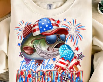Tastes Like Freedom Png,4th of July Fishing Sublimation,Patriotic Fish PNG Design,USA Flag Bass Fish PNG,Fishing Lover,Patriotic Humor Png