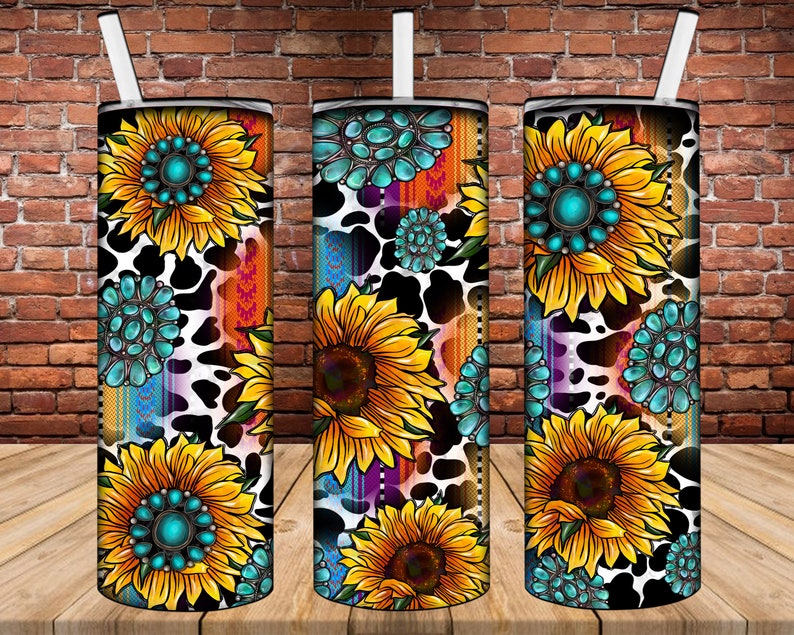 Sunflower Turquoise Skinny Tumbler Sublimation Design - Etsy