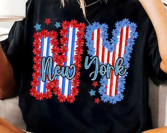 4th of July New York Sublimation PNG,Floral New York State PNG,Red White Blue NY Design,Patriotic State Sublimation,New York Flowers Png