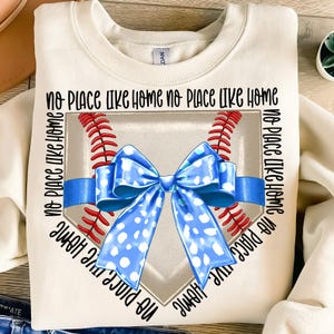 No Place Like Home Baseball Bow png Coquette bow png, Baseball png Digital Download Sublimation Blue Baseball Png, Baseball Mom png
