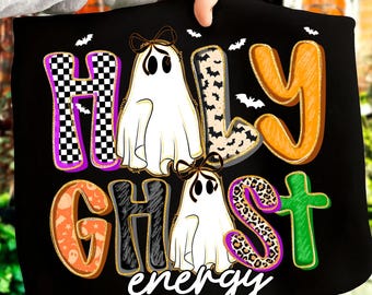 Holy Ghost Energy PNG,Christian Halloween PNG,Faith Ghost Sublimation Design,Religious Halloween PNG File,Ghost With Cross Sublimation