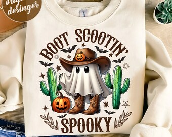 Spooky Boot Scootin Png, Western Halloween Png, Retro Cowgirl Ghost Png, Spooky Season Png,Happy Halloween Png,Sublimate Design,Trending Png