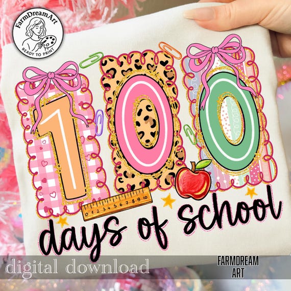 Preppy 100 Days PNG,School Milestone Design,Cute Teacher Shirt Design,Leopard Print Numbers,Pink Bow Classroom Graphic,100 Days Smarter Png