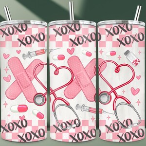 Xoxo Nurse 20oz skinny tumbler png, Valentines Day  Png, Valentine Nurse tumbler png, Nurse life png, Heart Stethoscope png, Tumbler Wrap