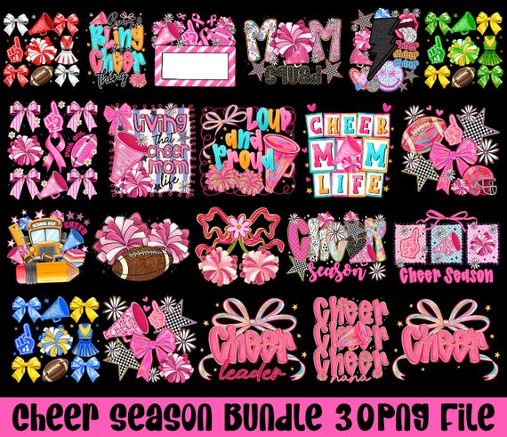 Cheer PNG Bundle,Cheer Mom Sublimation,Cheer Season PNG File,Pom Pom Clipart PNG,Pink Cheer Digital Download,Cheerleading Png Bundle