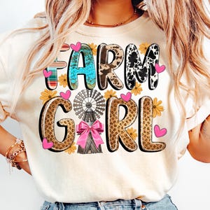 Farm Girl PNG,Leopard Print Farm Shirt Design,Rustic Farm Life Png,Farmhouse Windmill Design,Western Png,Southern Country Girl Design