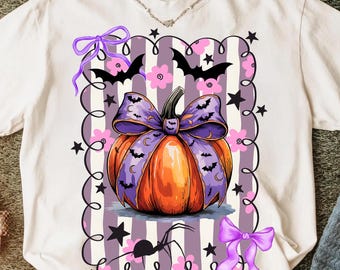 Halloween Pumpkin Coquette PNG,Cute Halloween Sublimation,Purple Bow Pumpkin Design,Spooky Pumpkin PNG,Pumpkin Bow PNG,Pastel Halloween Png