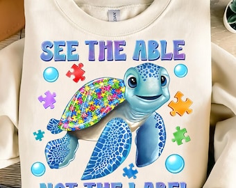 See the Able Not the Label PNG, Autism Awareness Sublimation Design, Puzzle Piece Turtle Digital Download, Neurodivergent Clipart