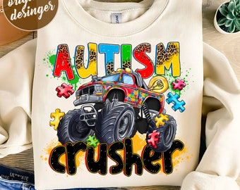 Autism crusher png sublimation design download, Autism Awareness png, monster truck png, Autism puzzle png, sublimate designs download