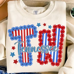 4th of July Tennessee Sublimation PNG,Floral Tennessee State PNG,Red White Blue TN Design,Patriotic State Sublimation,Tennessee Flowers Png