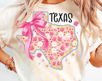 Texas State Coquette PNG,Floral Texas Sublimation,Spring Texas PNG,Texas with Bow PNG,Texas Map Floral Design,Daisy Flower Texas