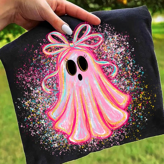 Pink Ghost Sublimation,Cute Halloween Ghost PNG,Colorful Ghost Design Png,Spooky Cute Ghost Design,Pastel Halloween Design,Ghost With Bow