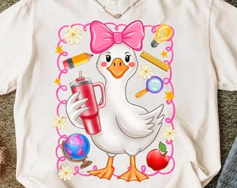 Teacher Goose Png,Cute Goose Sublimation,Back to School PNG,Funny Teacher PNG File,Goose with Bow PNG,School Theme Sublimation Design