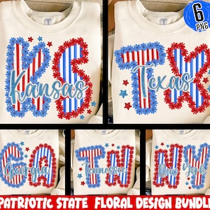 Floral State Bundle PNG,4th of July Map Sublimation PNG,Patriotic State Sublimation,Patriotic State Flowers Png,Bundle Design Png