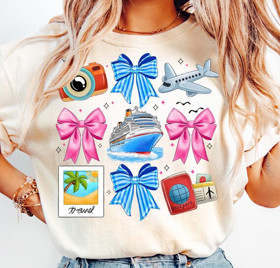 Travel Coquette Png,Cruise Ship Coquette Bow Png,Travel Design,Beach Trip PNG,Cute Cruise Bow PNG,Summer Travel PNG Design,Summer Coquette