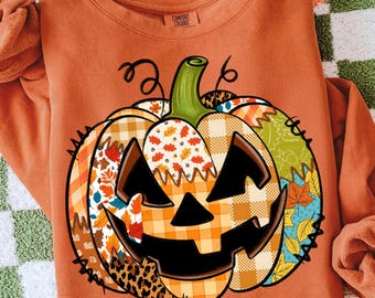 Patchwork Pumpkin PNG,Fall Pumpkin Sublimation,Autumn Leaves Pumpkin Design,Rustic Halloween Pumpkin PNG,Plaid Pumpkin Digital Download