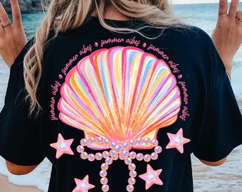 Clam Pearl Bow Png,Summer Vibes Pink Clam Png, sublimation design download,Seashell tropical design,Girly Tropical Coquette,Summer Vibes Png