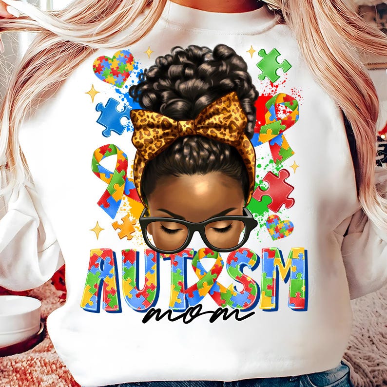 Autism Mom PNG,Messy Bun Autism Mom,Autism Awareness Clipart,Puzzle Piece Mom Png,Proud Autism Mom PNG,Special Needs Mom Png image 1