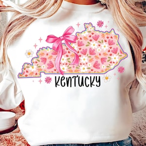 Kentucky State Coquette PNG,Floral Kentucky Sublimation,Spring Kentucky PNG,Kentucky with Bow PNG,Kentucky Map Floral,Daisy Flower Kentucky