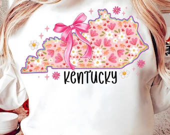Kentucky State Coquette PNG,Floral Kentucky Sublimation,Spring Kentucky PNG,Kentucky with Bow PNG,Kentucky Map Floral,Daisy Flower Kentucky