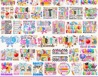Back to School PNG Bundle,Teacher Sublimation Bundle,100 PNG School Design Set,First Day of School PNG,Kindergarten to Preschool Png