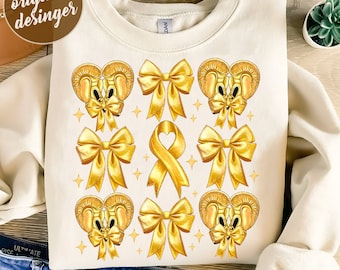 Is September We Wear Gold Png, We Wear Gold Png, Cancer Coquette Bow Gold Png, Childhood Cancer Awareness Png, Awareness Ribbon Png