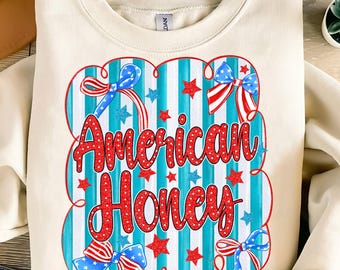American Honey Png,Patriotic Sublimation Design,USA Bow Png,Fourth of July Girl PNG,Cute Patriotic PNG,Girly America Png,Stars and Stripes