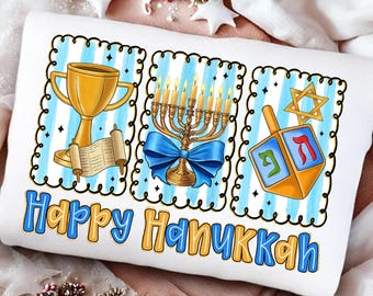 Happy Hanukkah PNG,Hanukkah Sublimation Design,Menorah PNG,Jewish Holiday PNG,Festival Of Lights Design,Hanukkah Blue And Gold