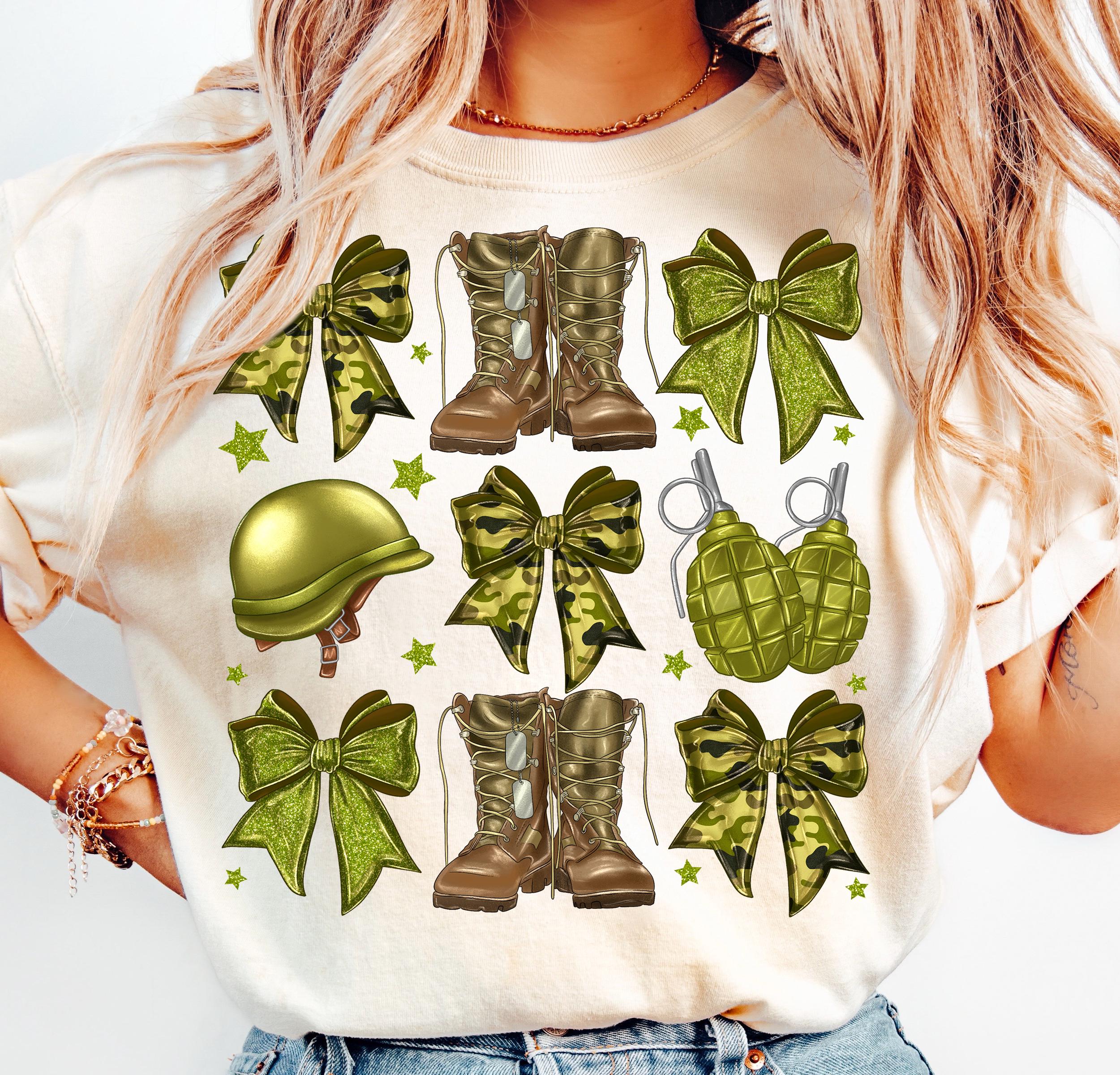 Army Coquette Bow Png,Military Sublimation Design,Camo Bow Sublimation,Soldier Boots PNG,Combat Helmet PNG,Army Grenade PNG,Soldier Coquette