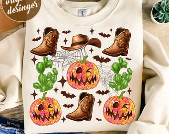 Western Halloween Pumpkin Png, Pumpkin Png, Retro Halloween png, Spooky Cowboy Png, Western Pumpkin Png, Digital Download,Sublimate Download