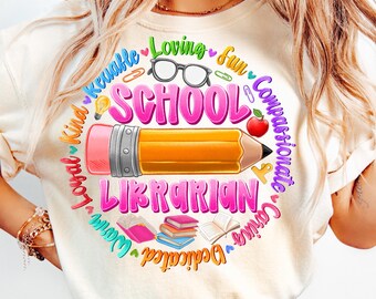 School Librarian PNG, Librarian Digital Download, Library Books School Design, Back To School Librarian, Library Sublimation Design