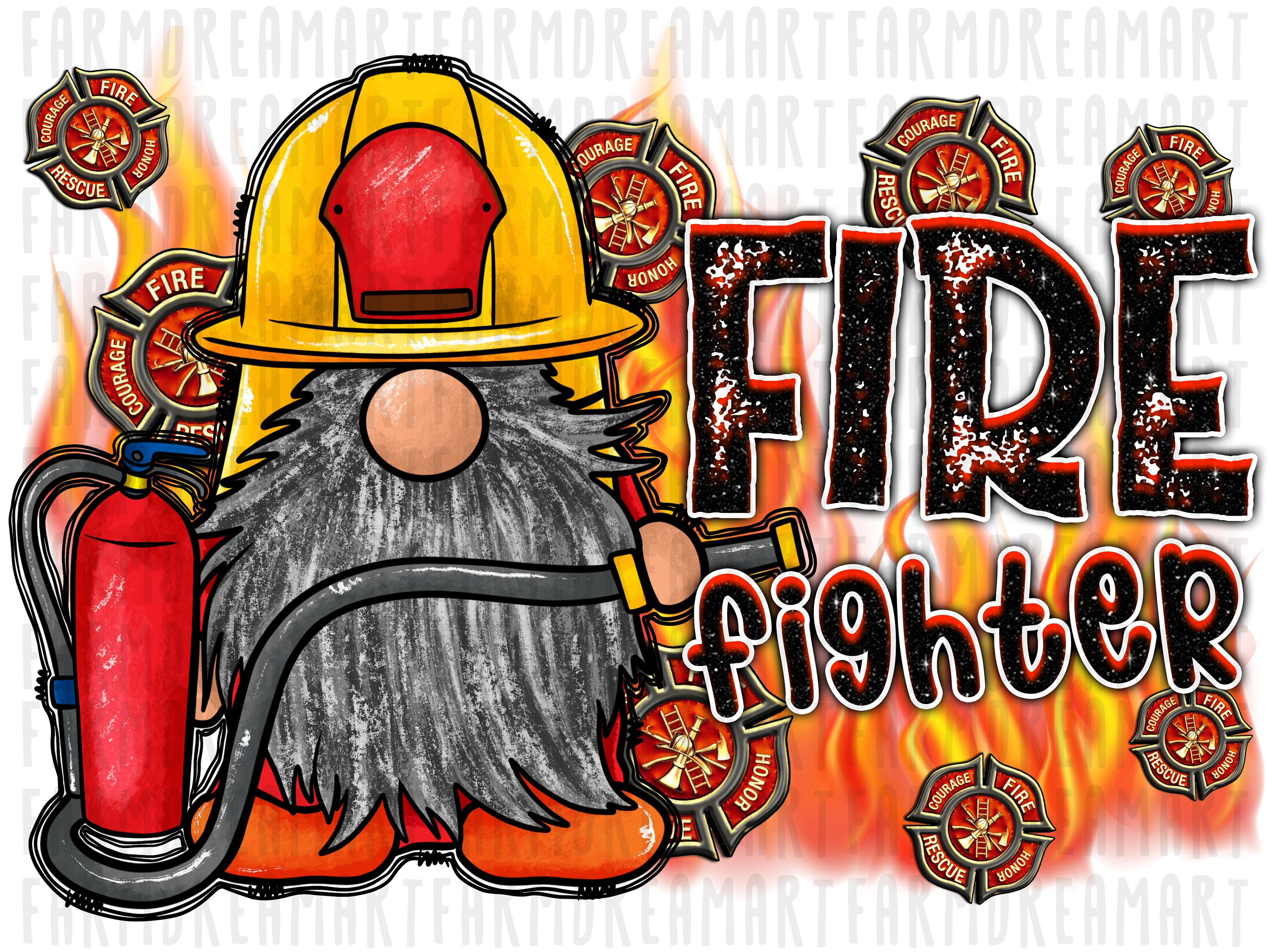 Firefighter Girl Gnome Embroidery Firefighter Girl Gnome Embroidery