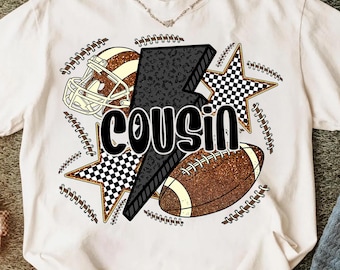 Football Cousin Png,Game Day Cousin Sublimation,Sports Cousin Png Design,Glitter Football Png,Leopard Lightning PNG,Checkered Star PNG
