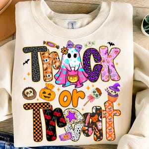 Trick Or Treat PNG,Halloween Sublimation Design,Cute Ghost PNG File,Spooky Season Digital Download,Trick Or Treat Shirt Design