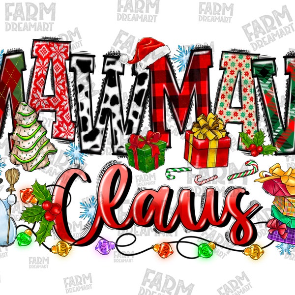 Mamaw Claus Cowhide red tartan, Christmas Holiday Santa Hat Waterslide Sublimation Design Clip Art INSTANT DOWNLOAD