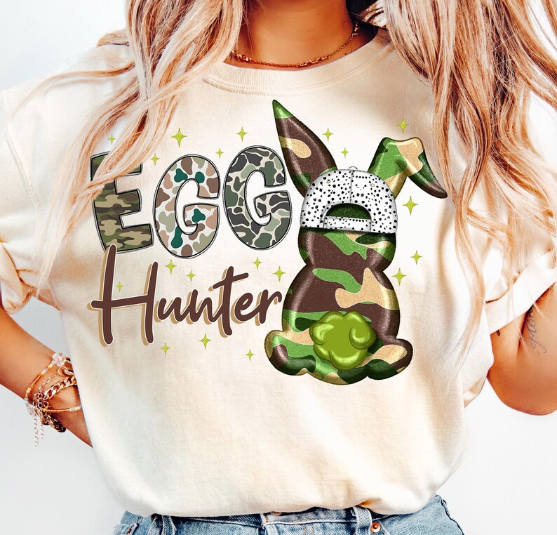 Egg Hunter Bunny Png, Camo Bunny Png, Boy Easter Bunny PNG, Retro Easter Png, Easter bunny png, camouflage easter png, Sublimation Design image 3