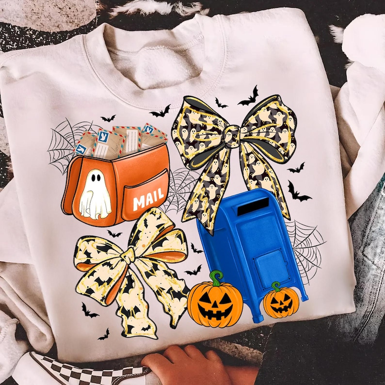 Halloween Postal Worker Design,Mail Carrier Halloween Sublimation,Cute Mailman Halloween Design,Ghost Bow PNG,Halloween Bow Sublimation bild 2