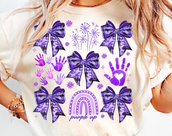 Purple Up Coquette PNG,Military Bow Sublimation,Purple Ribbon Awareness PNG,Military Child Month PNG,April Military Kids,Army Awareness