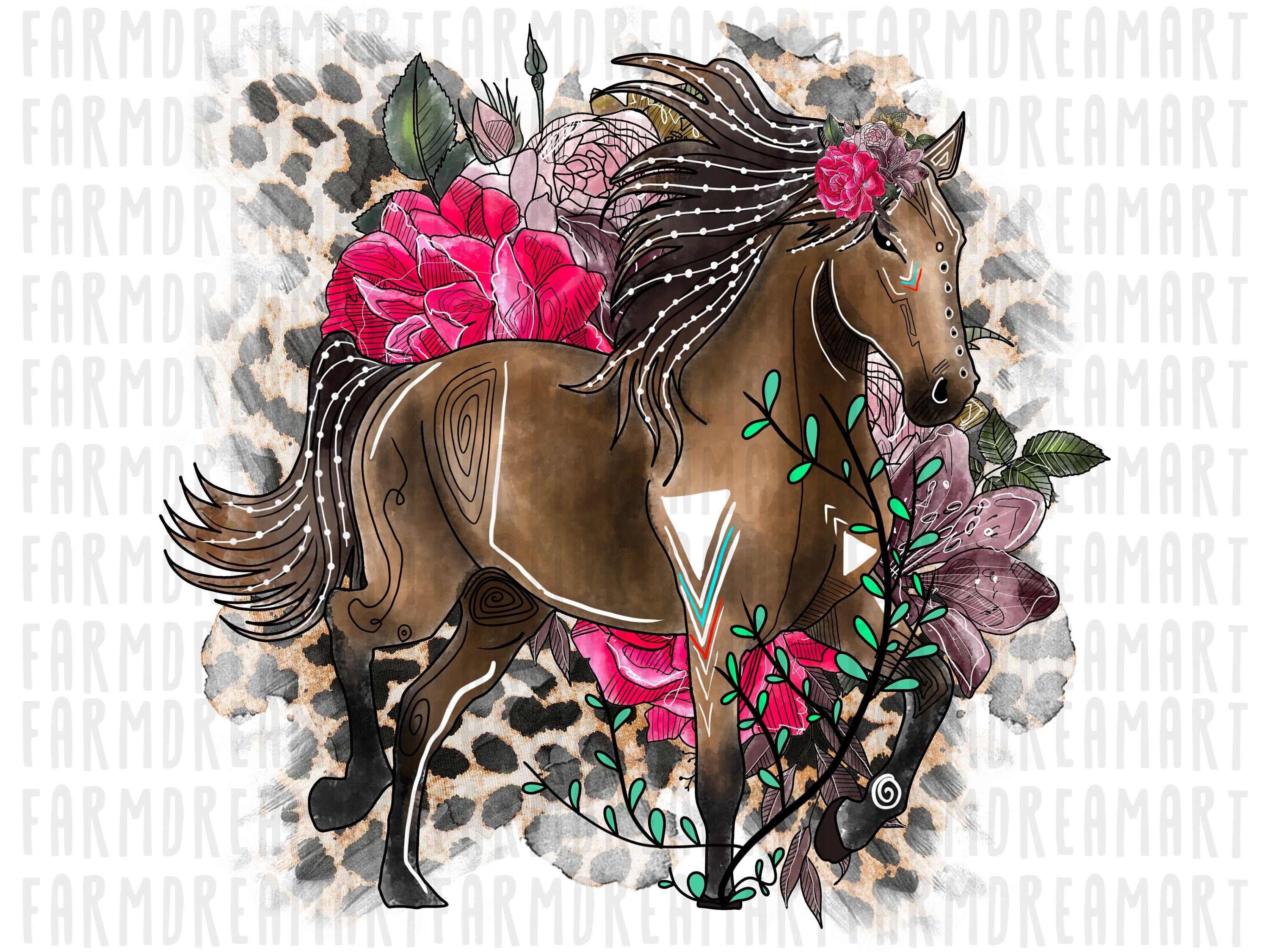Floral horse PNG sublimation download Watercolor horse PNG t-shirt design