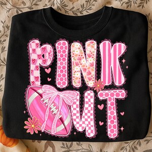 Preppy Pink Out Png,Breast Cancer Png,Pink Football Png,Football Sublimation Png,Pink Ribbon Png,Pink Support Team Png,Pink Lace Ribbon Png