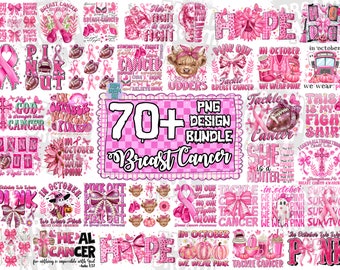 70+ Designs Breast Cancer PNG Bundle, Breast Cancer PNG, Cancer Survivor Png, Fight Cancer Quote Sublimation, Cancer Awareness, Pink Ribbon
