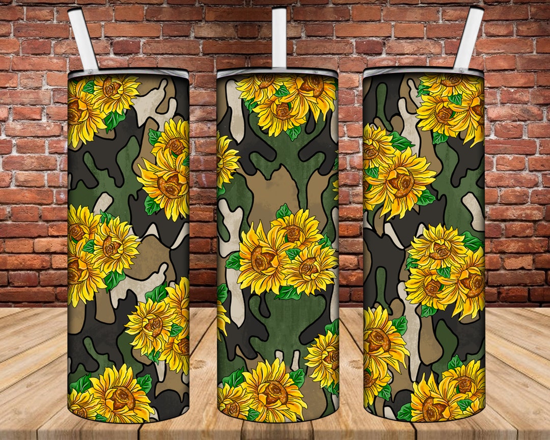 Sunflower and Camouflage PNG, Camo Skinny Tumbler Wrap 20 Oz PNG, 20oz ...