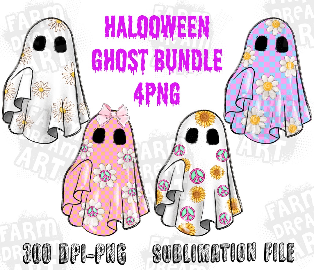 Retro Cute Ghost Png, Happy Halloween PNG, Cute Ghost Png Bundle, Retro ...