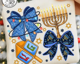 Happy Hanukkah PNG,Hanukkah Bow Design,Jewish Holiday Clipart,Menorah PNG,Hanukkah Gift Idea,Winter Jewish Holiday Png