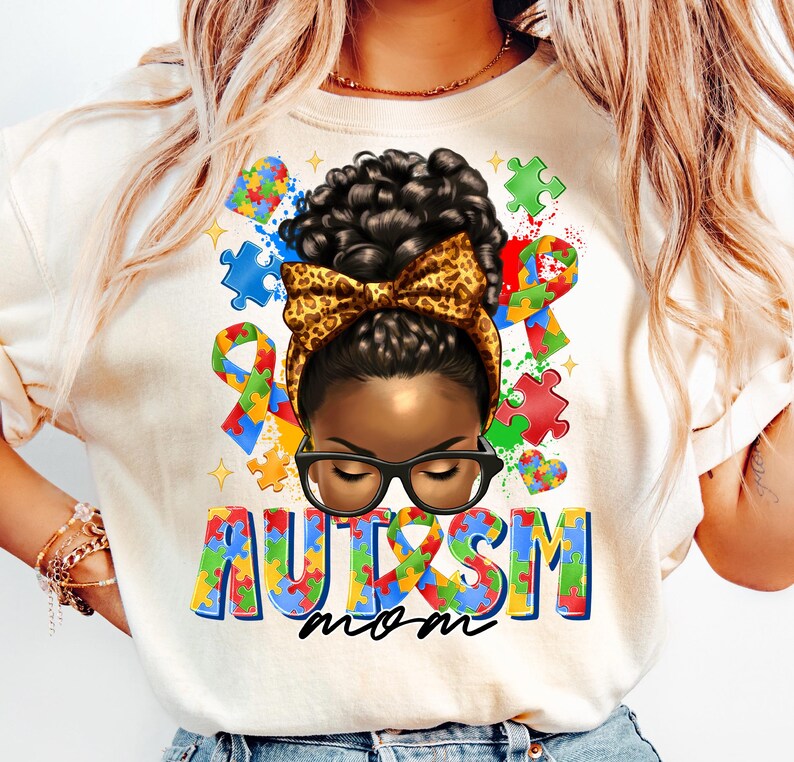 Autism Mom PNG,Messy Bun Autism Mom,Autism Awareness Clipart,Puzzle Piece Mom Png,Proud Autism Mom PNG,Special Needs Mom Png image 4