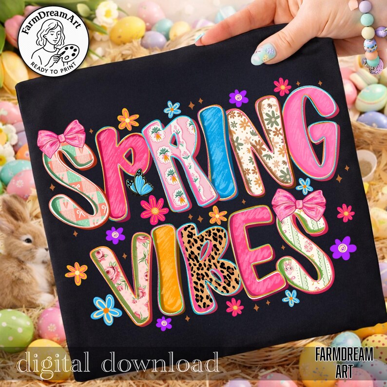 Spring Vibes PNG,Spring Aesthetic PNG,Colorful Spring Design,Floral Spring Art,Spring Sublimation PNG,Spring Shirt Graphic,Cute Spring Png image 3