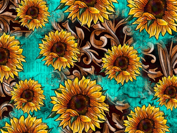 Western Sunflower Tooled Leather Background Png Sublimation - Etsy