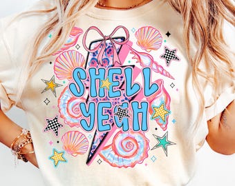 Shell Yeah Png, Seashell Floral Coquette Png, Seashell Pink Design Png, sublimation design,Seashell design,Clam Design Png, beach vibes